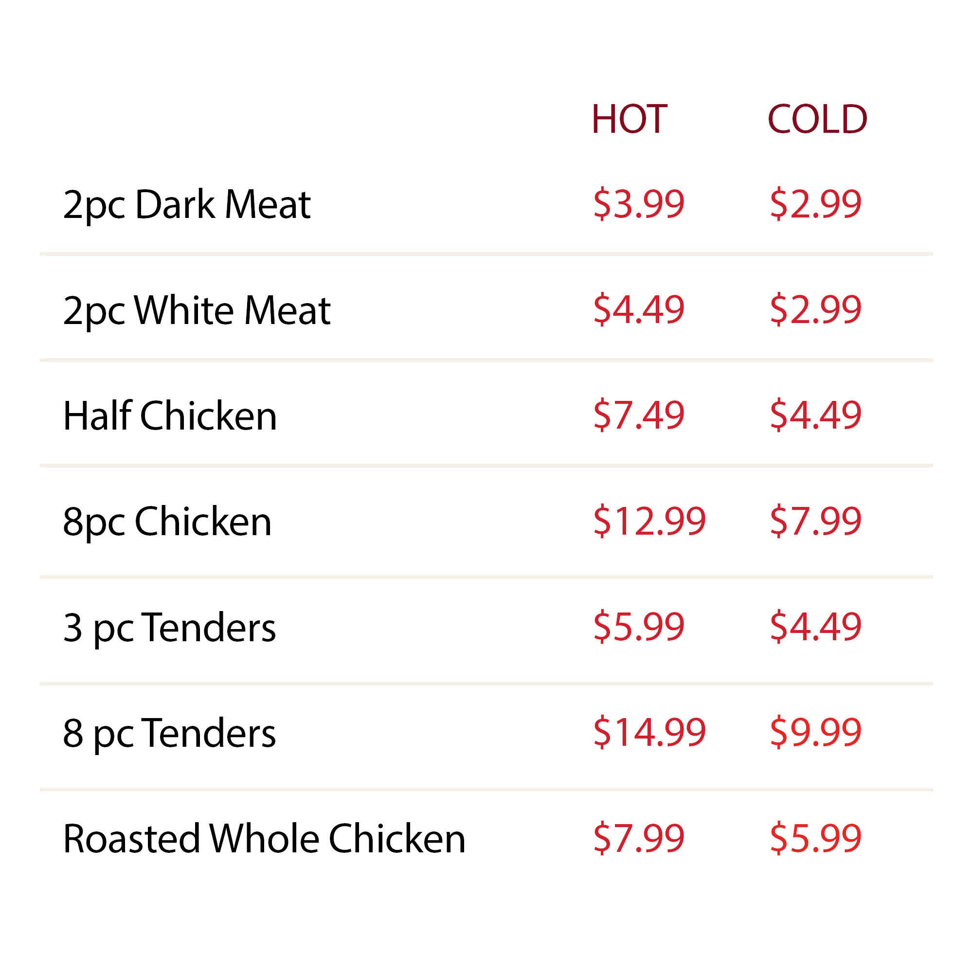 kwik trip chicken prices menu