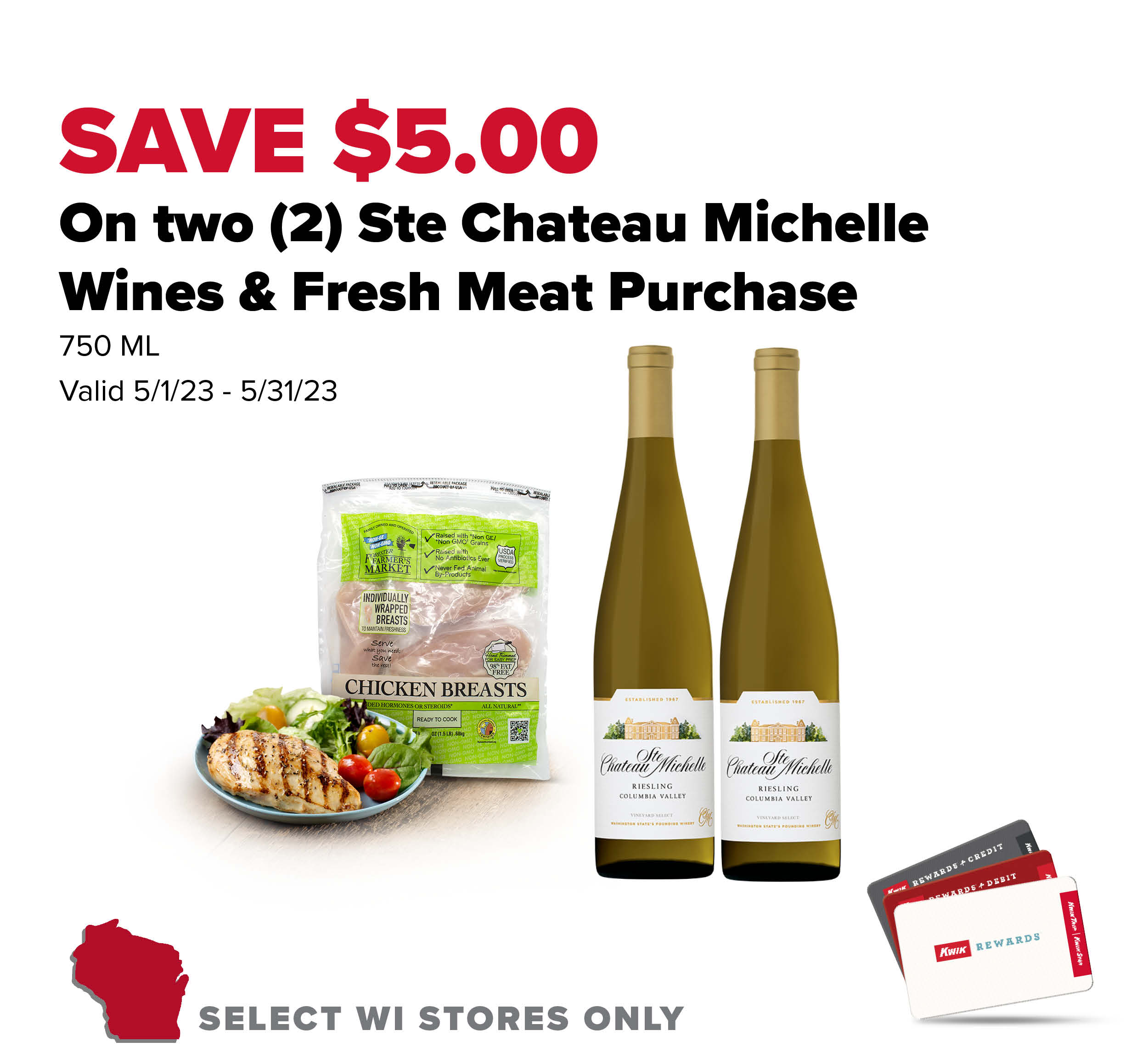 $5 Off 2 Ste Chateau Michelle Wine and Fresh Meat