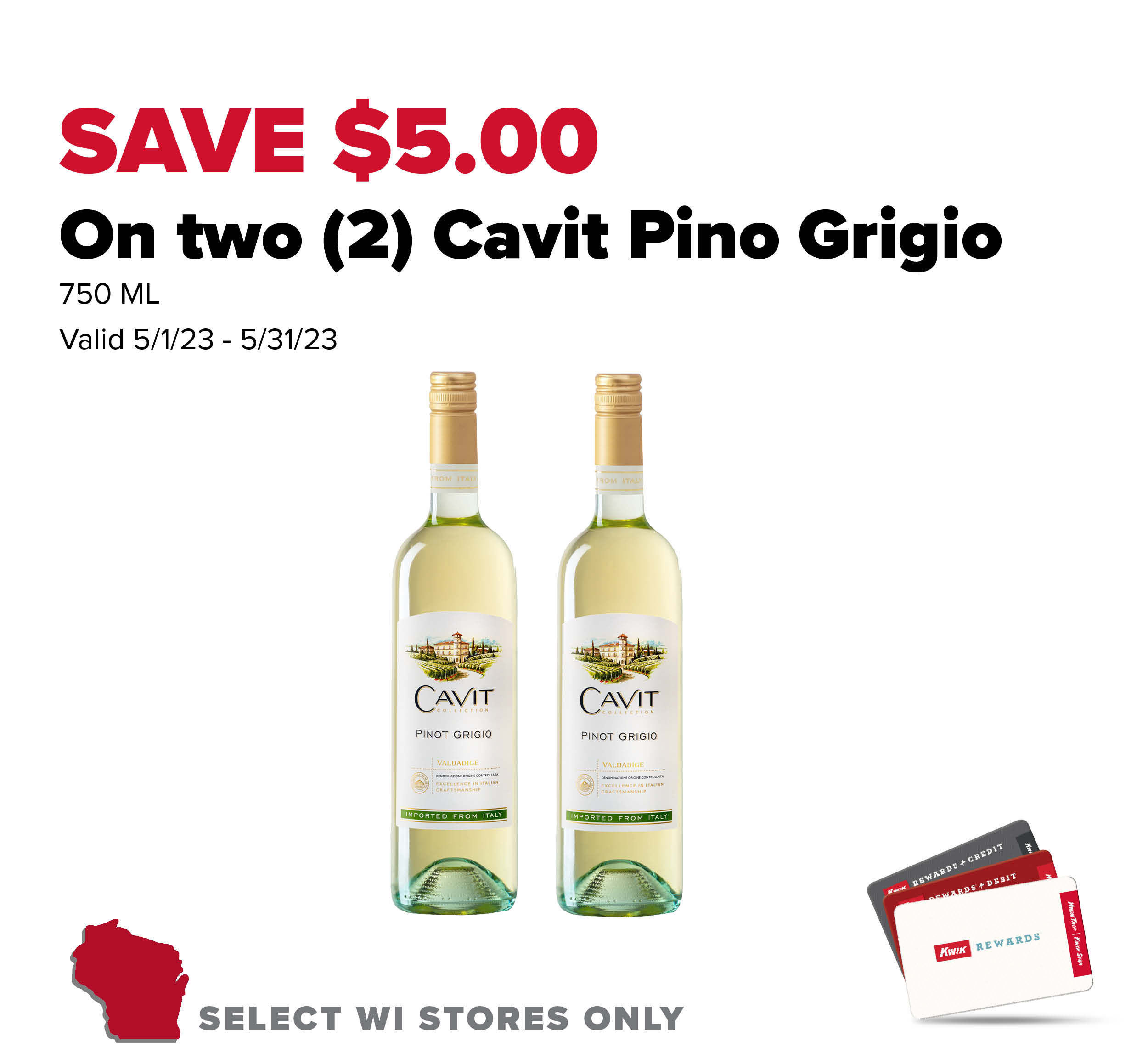 $5 Off 2 Cavit Pinot Grigio 750ml