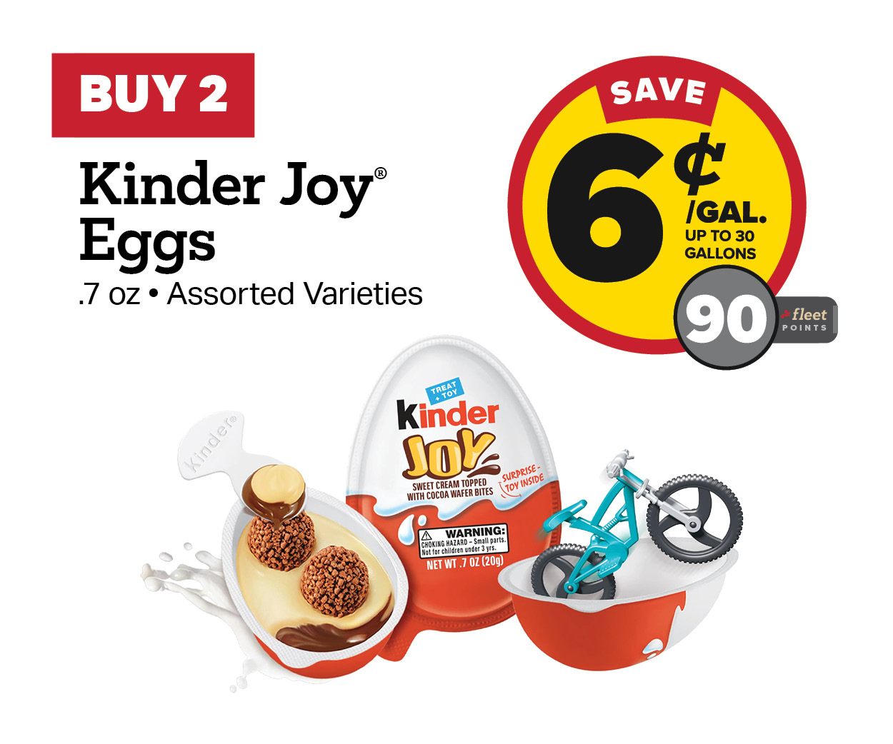 Buy 2 Kinder Joy Eggs Earn 6 Cents per Gallon or 90 Fleet Points