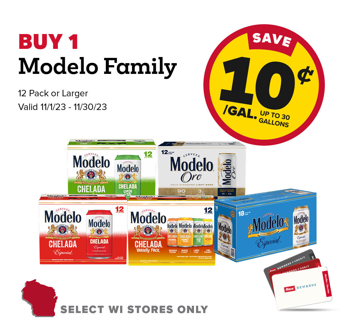 Buy 1 Modelo Family 12 Pack or larger Earn 10 Cents Per Gallon or 150 Fleet Points