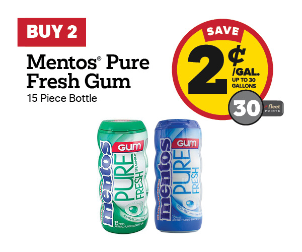 Buy 2 Mentos 15-Count Pocket Pack Gum Earn 2 Cents Per Gallon or 30 Fleet Points