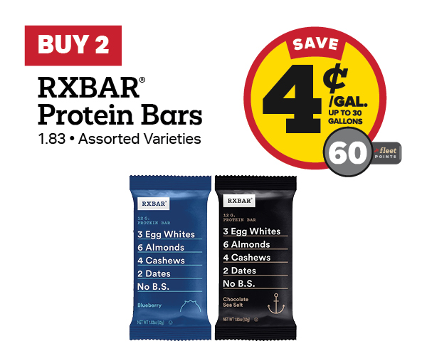 Buy 2 RXBARs Earn 4 Cents Per Gallon or 60 Fleet Points
