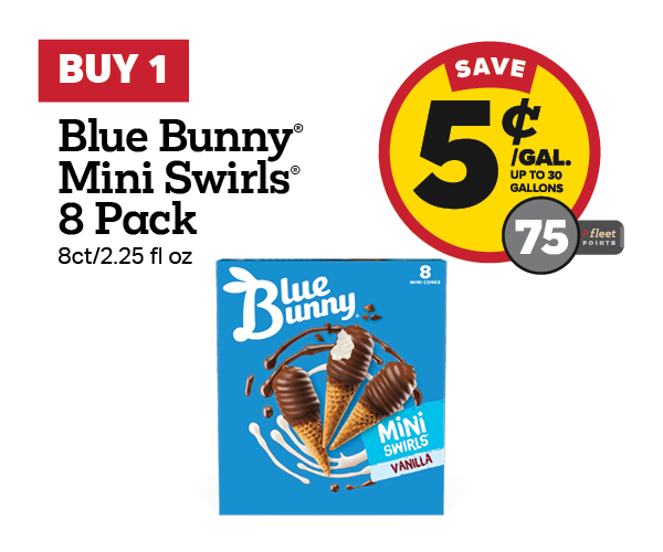Buy 1 Blue Bunny Mini Swirls 8 Pack Earn 5 Cents Per Gallon or 75 Fleet Points
