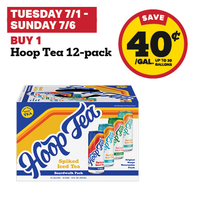 Buy 1 Hoop Tea 12-Pack and receive a 40 cent fuel discount
