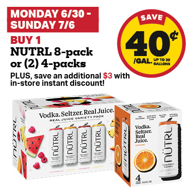 Buy 1 Nutrl 8-Pack or (2) 4-Packs and receive a 40 cent fuel discount