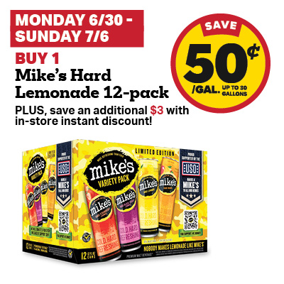Buy 1 Mike's Hard Lemonade 12-Pack and receive a 50 cent fuel discount