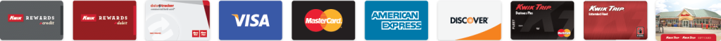 Kwik rewards debit and plus cards, data tracker, fleet and extended fleet, kwik trip gift cards, major credit and debit cards (visa, mastercard, discover, american express)