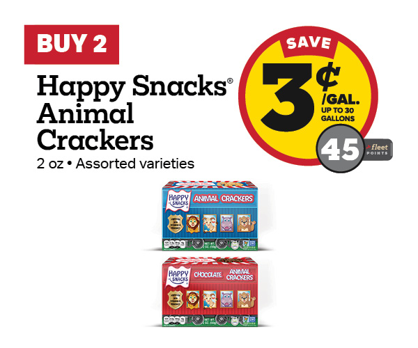 Buy 2 Happy Snacks Animal Crackers 2oz Earn 3 Cents Per Gallon or 45 Fleet Points