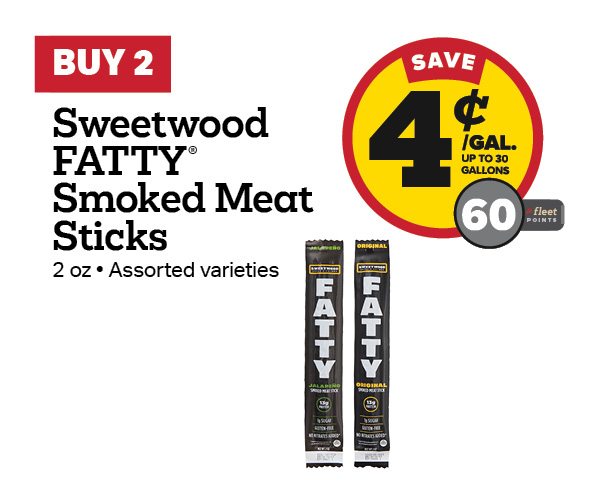Buy 2 Sweetwood FATTY Smoked Meat Sticks 2oz Earn 4 Cents Per Gallon or 60 Fleet Points