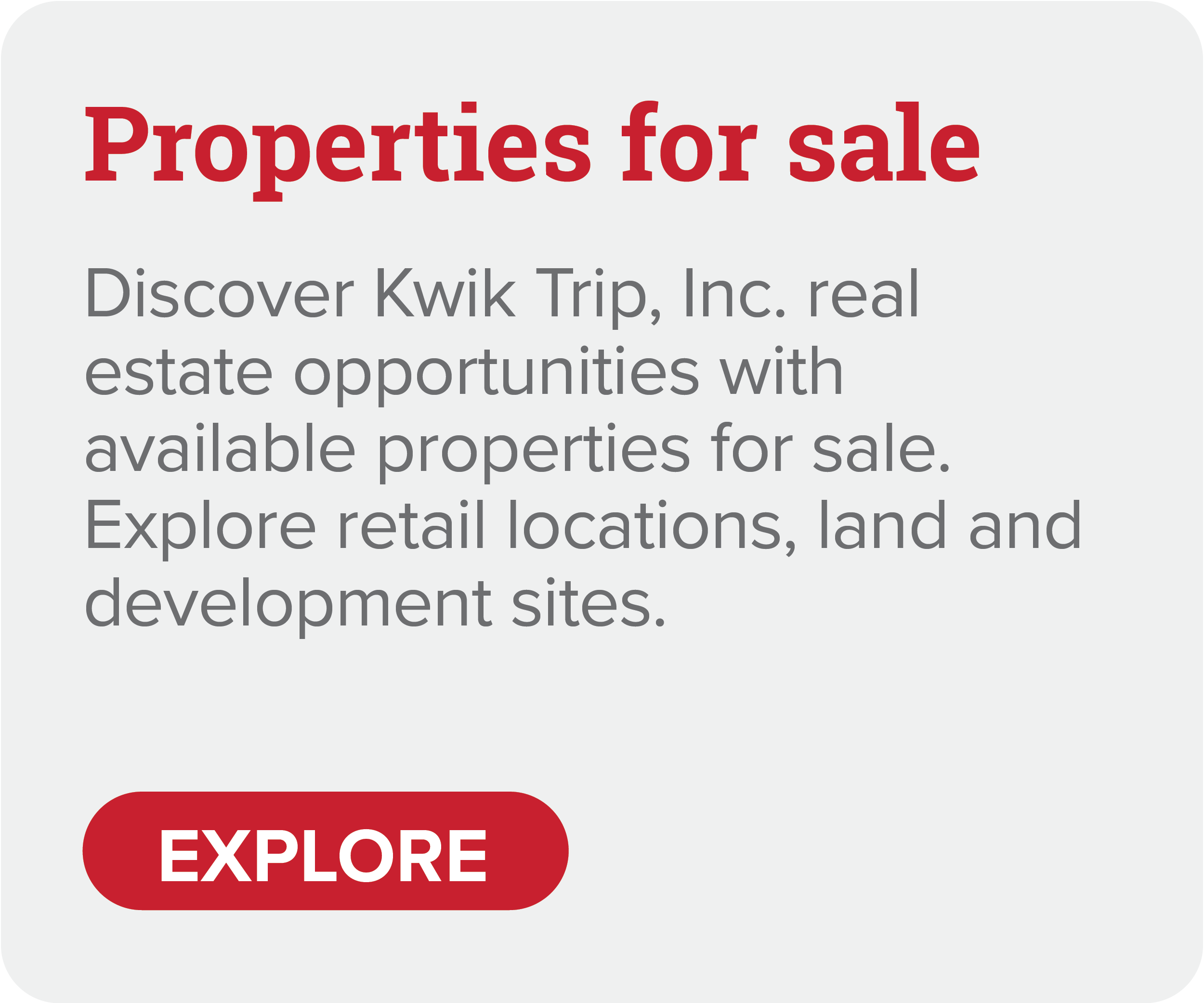 properties for sale discover kwik trip inc real estate opportunities with available properties for sale. explore retail locations, land and development sites