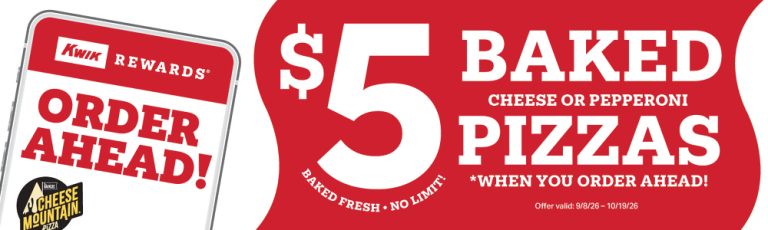 $5 baked pizzas when you order ahead